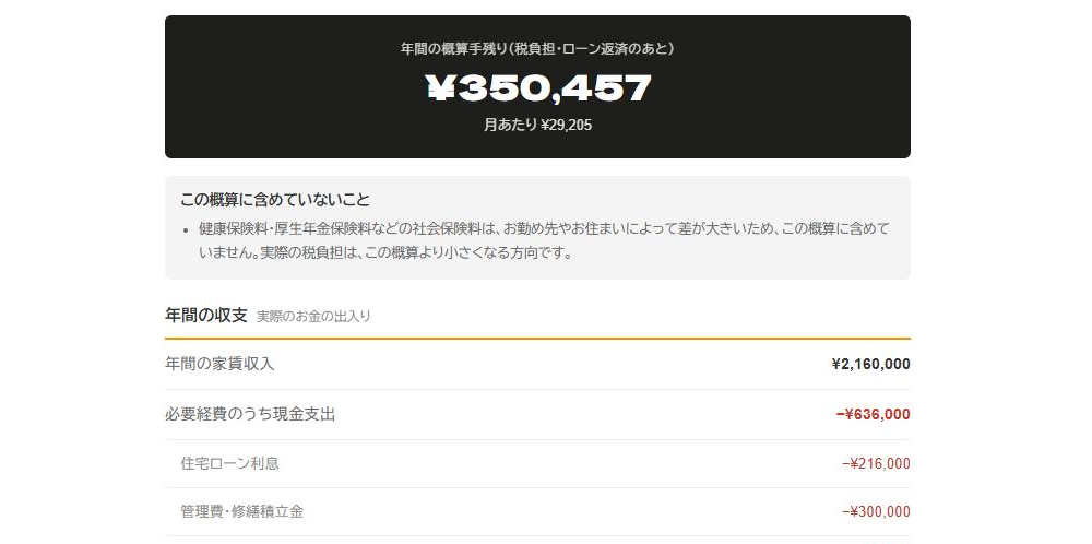 実質収支額が自動算出される画面